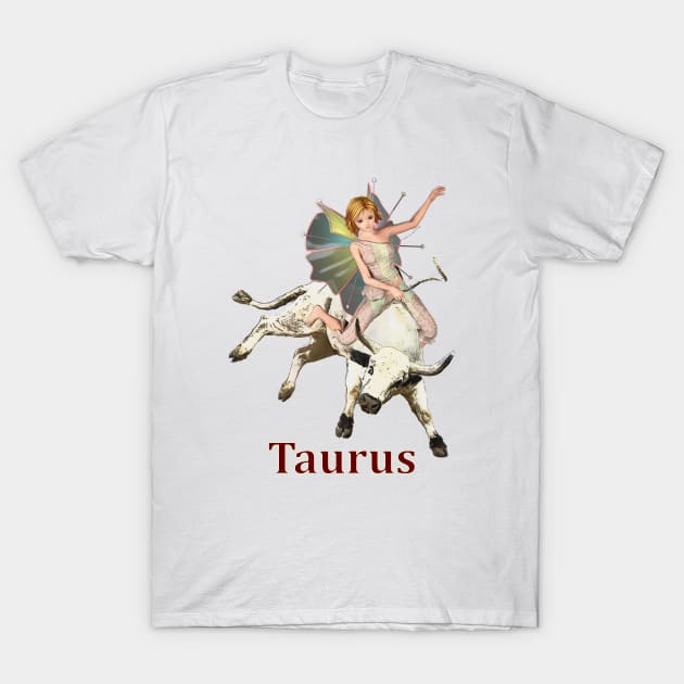 Taurus fairy girl riding a bull T-shirt T-Shirt by Fantasyart123